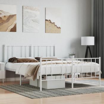 vidaXL Metal Bed Frame without Mattress with Footboard White 135x190cm
