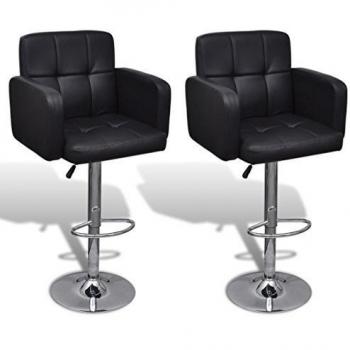 vidaXL Taburete de cocina bar, 2 uds. negras cuero artificial y reposabrazos