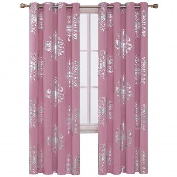 Deconovo Cortinas Opacas para Ventana de Cocina y Habitación de Niños con Aislamiento Térmico con 8 Ojales 117 x 229 cm 1 Par Rosa