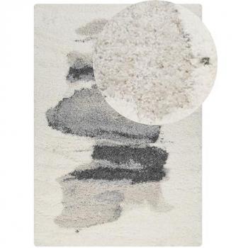 Alfombra Shaggy Blanco y Gris Oscuro 160 x 230 cm Abstracta de Pelo Largo para Interior y Exterior