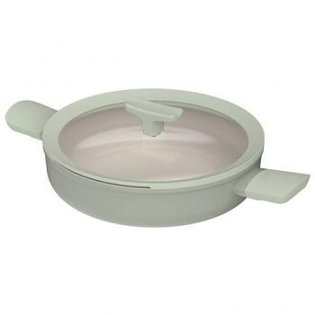 BergHOFF Leo 26cm Nonstick Recycled Aluminum Sauté Pan with Glass Lid and Short Handles in Sage