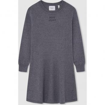 Vestido Skater de Niña Pepe Jeans Wandie Gris Oscuro con Manga Larga, Casual, Poliéster - Moda Infantil 2024