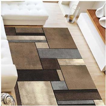 Alfombra de salón tejida rectangular beige 160x230 cm con motivos geométricos suaves y brillantes