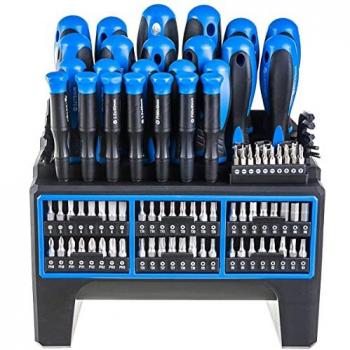 Kit de atornilladores Hogert Technik HT1S099 - 9 piezas, mango ergonómico, puntas magnéticas, fabricados en acero cromo-vanadio, incluye destornillador plano y de estrella