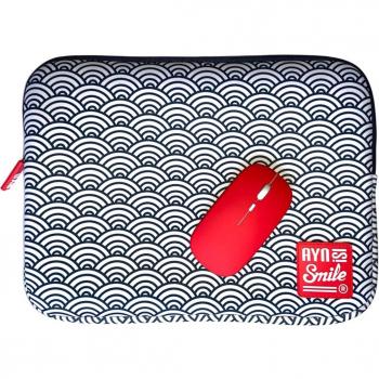 Smile Kimono Sleeve Bundle 14 - Funda Seigaiha para Portátil de hasta 14 con Ratón Inalámbrico