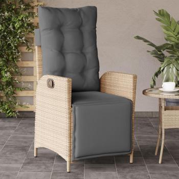 Silla reclinable de jardín beige mezclada con reposapiés de Polyrattan