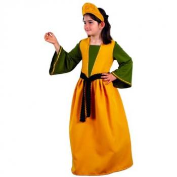 Disfraz de Reina Medieval Infantil Amarillo y Verde, Talla 6