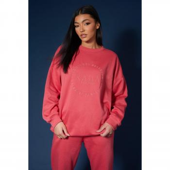 Tonal Embroidery Sweatshirt Coral