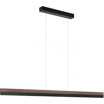 Lámpara colgante LED Quitani Keijo, negro/nuez, longitud 143 cm