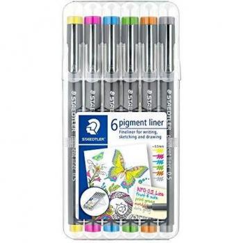 Staedtler Pigment Liner 308 Pack de 6 Rotuladores Calibrados - Trazo 0.5mm - Colores Surtidos
