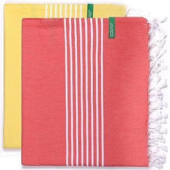 Set de 2 toallas Hamman Benetton 80x165 cm 170 gsm 100% algodón rojo y amarillo