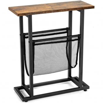 Mesita Auxiliar Industrial Costway de 2 Niveles, Mesa Baja Rústica para Espacios Estrechos con Red Porta Revistas, Mesita Lateral Retro