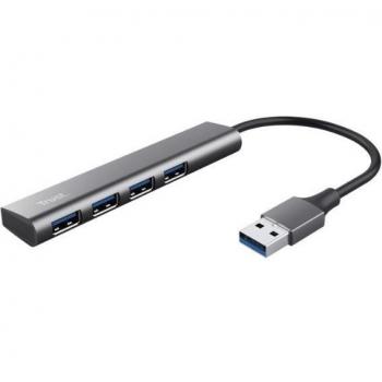 Trust Halyx 4-Port USB-A Hub 3.2 Gen 1 Aluminum High-Speed 5Gbps Compact Plug & Play Adapter for PC, Laptop, MacBook - Black/Grey