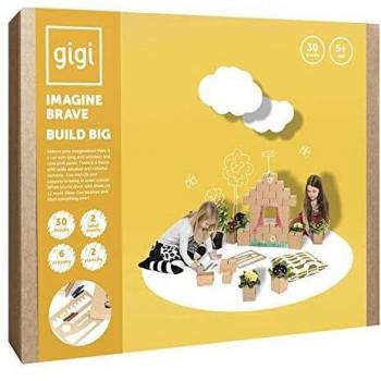 Gigi Bloks Bloques de Construcción Gigantes de Cartón | Set de Regalo Puzzle de Casa y Gato con 30 Ladrillos Apilables XL, Plantillas, Pinturas y Pegatinas | Juegos de Habilidad para Niños