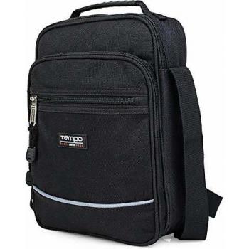 TEMPO - Bolso Bandolera Hombre. Bolsa de Mensajero al Hombro. Cierre con Cremallera. Múltiples Compartimentos. Lona Canvas Poliéster Nylon en Dos Colores 801038, Color Negro