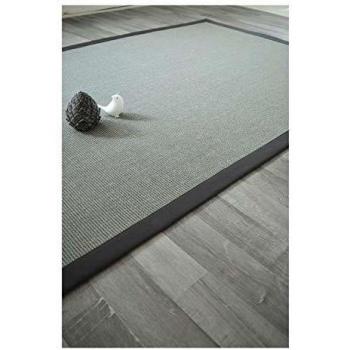 Alfombra de sisal Yucatán gris acero con trenza de algodón antracita - 140 x 200 cm