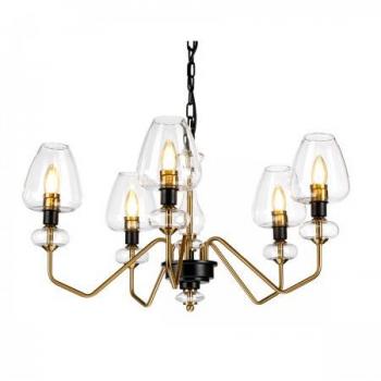 Candelabro Armand de 5 luces en latón envejecido con pantalla de vidrio E14