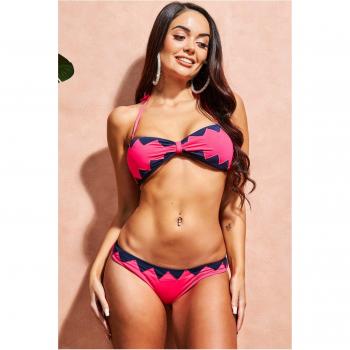 Goddiva Zig Zag Bandeau Bikini - Cerise - Size Small