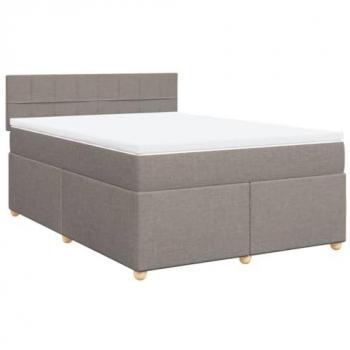 Cama box spring con colchón de muelles y tela gris taupe 140x190 cm