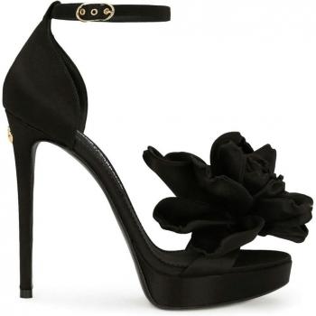Dolce & Gabbana Women's Keira Platform Heel Sandals, High Heel Sandals, Black, Size 39 (9 1/2 US), with Floral Appliqué