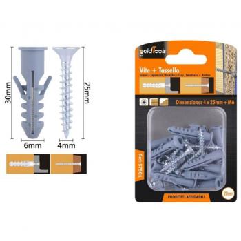 Set 20 Pzs Tornillos Cruzados 4x25mm + Anclajes con Alas M6 Fischer 57561