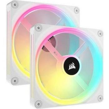 Corsair iCUE QL140 RGB 140mm PWM White Fan with Lighting Node CORE, Dual Pack