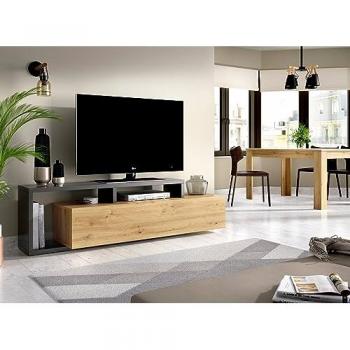 Mueble TV Maiella, Aparador Bajo para Salón, 165x40x47 cm, Roble Nudos y Antracita