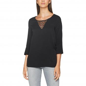 VILA CLOTHES Visommi 3/4 Sleeve Lace TOP-Noos, Camisa Manga Larga para Mujer, Negro
