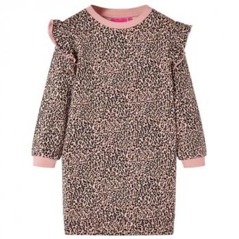 Vestido Sudadera Infantil Rosa Medio con Manga Larga y Volantes 116