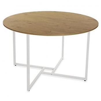 Mesa de Cocina BEATRIZ Redonda con Patas Blancas, Medidas (Al x l x An) 76 x 120 x 120 cm, Madera y Metal, Color Blanco y marrón