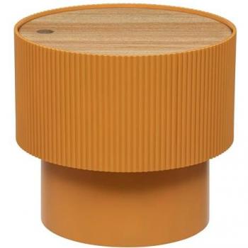 Mesa baja Enola de madera de fresno chapada, diámetro 38,5 cm, color amarillo ocre