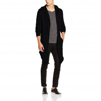Urban Classics Long Hooded Open Edge Cardigan for Men - Black - Sizes S to 5XL