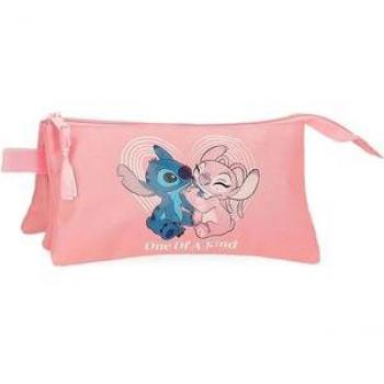 Mochila Escolar Disney Stitch One Of A Kind Rosa con portatodo triple de poliéster