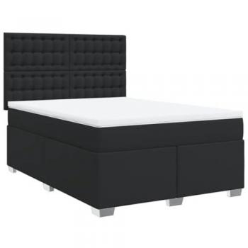 Cama Box Spring con colchón de cuero sintético negro 140x190 cm