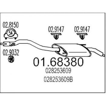 Silenciador trasero MTS 01.68380 para VW Transporter IV (70B, 70C, 7DB, 7DK, 70J, 70K, 7DC, 7DJ) -