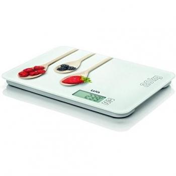 Balanza de cocina digital 20 kg. Laica KS5020 diseño cucharas 20 kg, pesa líquidos en ml. Pantalla tátil. En cristal templado.