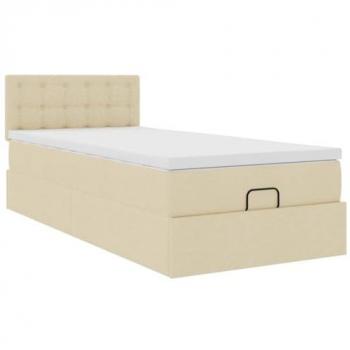 Cama otomana con colchón crema 90x200 cm tela