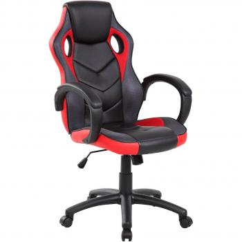 Silla Gaming Darlanc, Sillón de Escritorio para Adultos, 66x61h104/114 cm, Color Negro y Rojo