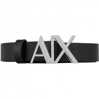 Armani Exchange Women's Black Leather Belt with Circular Buckle, 80 cm, Classic Casual Style