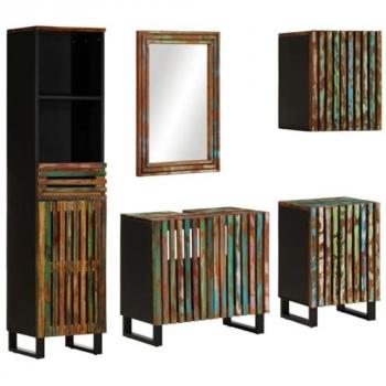 Conjunto de muebles de baño 5 piezas madera maciza de acacia Marrón