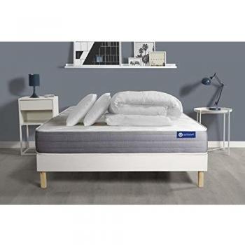 Pack Colchón Actiflex Dream 140x190 con Muelles Ensacados y Viscoelástica, Incluye Sommier Blanco, 2 Almohadas y Edredón - Altura: 22 cm - Confort:
