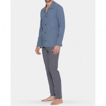 Impetus - Pijama largo de punto de hombre en Algodón bio azul