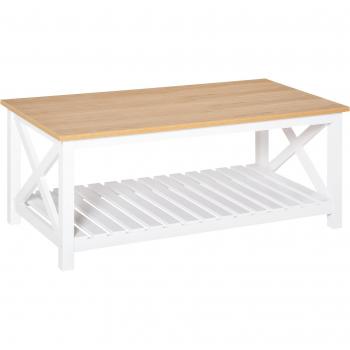 Mesa De Centro Lusaka Homcom Estante Inferior Blanco/Natural 48X116x60 Cm
