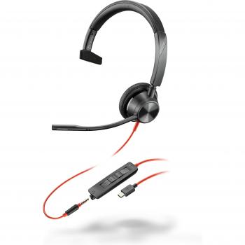 Poly Blackwire 3315 Mono USB-C Headset with 3.5mm Plug and USB-C/A Adapter