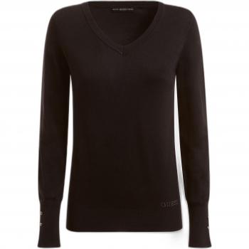 Guess Women's Gena V-Neck Regular Fit Knit Sweater - Black and Pure White, Size L