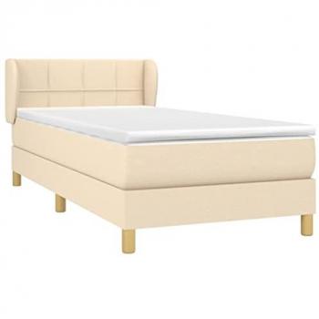 Cama box spring con colchón tela color crema 90x190 cm