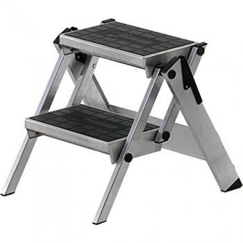 Escalera Plegable de Aluminio 2 Escalones con Revestimiento de Plástico - Compacta y Sin Barandilla de Seguridad