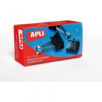 APLI Pinzas Abatibles 41mm Caja de 12 Unidades Acero Templado Negro Asas Niqueladas Sujeción hasta 170 Hojas