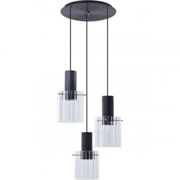 Lámpara colgante Eirian de Lucande, Ø 40 cm, 3 luces, negro y cristal, diseño moderno en transparente, fabricada en metal para salón y comedor (compatible con bombillas E27)