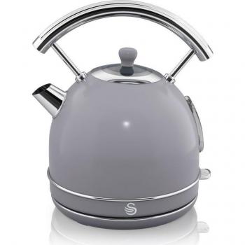 Swan Retro Hervidor de Agua Eléctrico 1.8L, Tetera Inalámbrica con Resistencia Oculta en Acero Inoxidable, Diseño Vintage sin Cable, Apagado Automático
